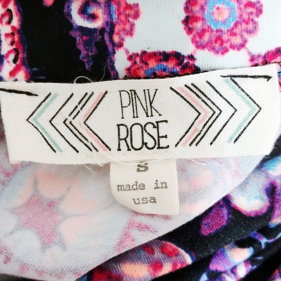 Pink Rose High Neck Sleeveless Artsy Floral Prints Trapeze Dress Y2K Kawaii - Picture 4 of 4